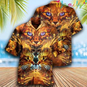 Cat Cool Flaming Hawaiian Shirt 1