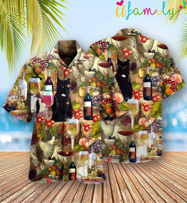 Cat Drinking Wine Hawaiian Shirt