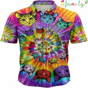 Cat Tie Dye Hippie Hawaiian Shirt