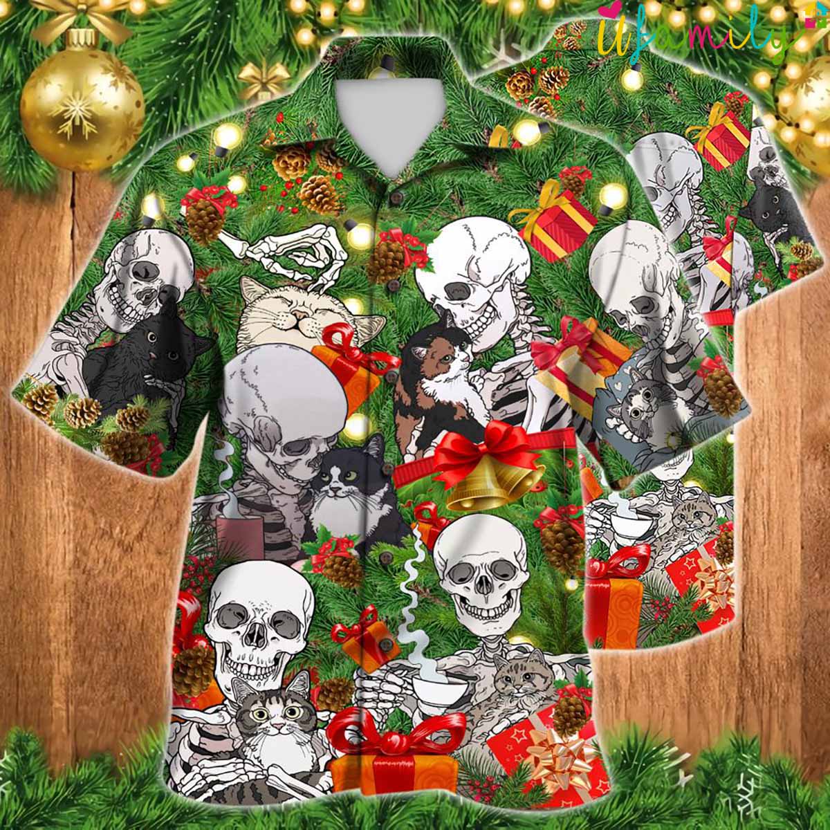Cats Christmas Skeleton Skull Hawaiian Shirt