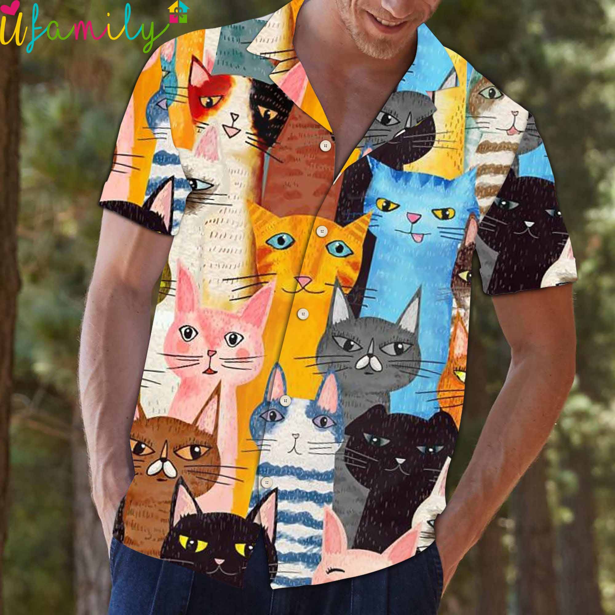 Cats Colors Pattern Hawaiian Shirt,Hawaiian Shirt Cat