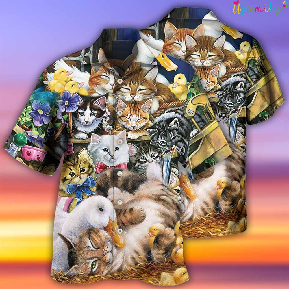 Cats With Ducks Hawaiian Shirt