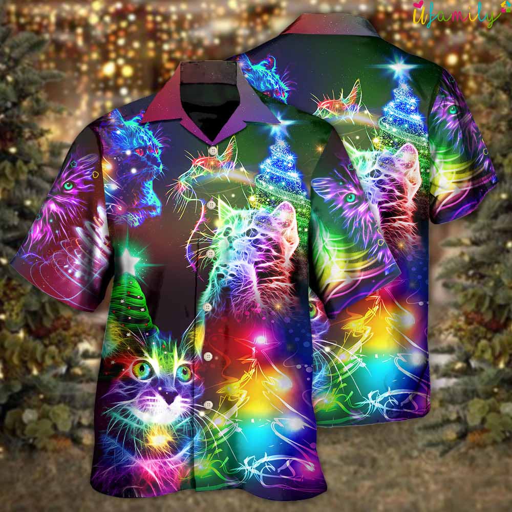 Christmas Cat Tree Neon Hawaiian Shirt