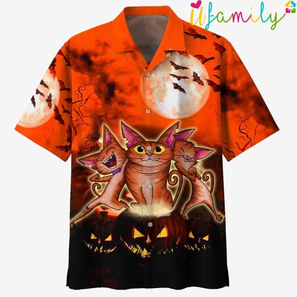 Crazy Cat Gifs And Pumkin Halloween Hawaiian Shirt