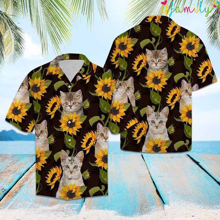 Cute Cat Sunflower Beach Hawaiian Shirt