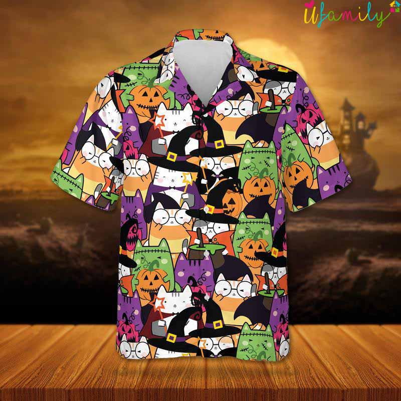 Cute Halloween Cats Pumpkin Hawaiian Shirt