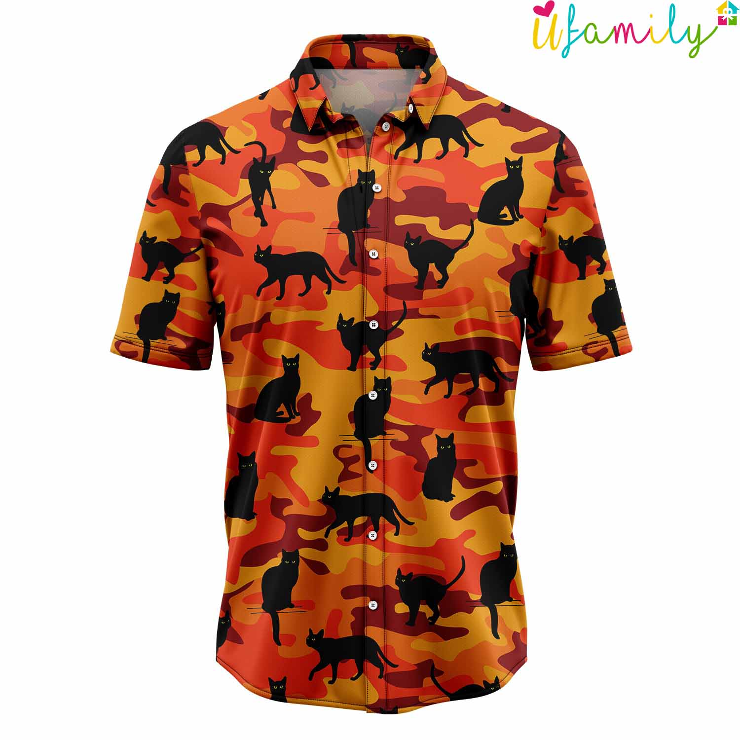 Dark Orange Cat Camo Hawaiian Shirt