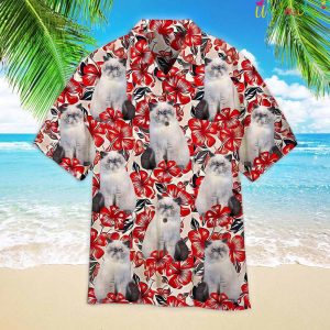 Exotic Cat On Red Flower Hawaiian Shirt