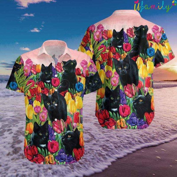 Flower Black Cat Garden Hawaiian Shirt