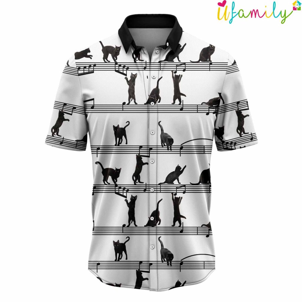 Funny Black Cat Music Hawaiian Shirt