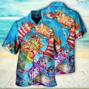 Funny Together Fish And Cat Hawaiian Shirt 1 1