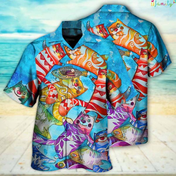 Funny Together Fish And Cat Hawaiian Shirt