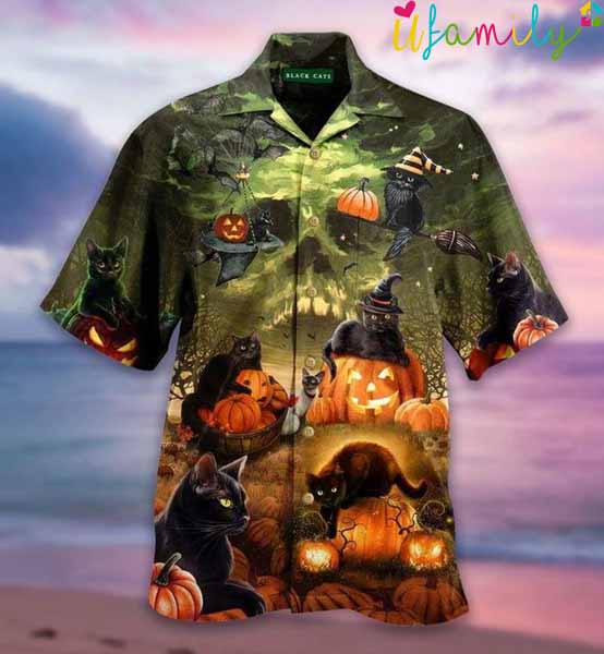Halloween Black Cat Hawaiian Shirt