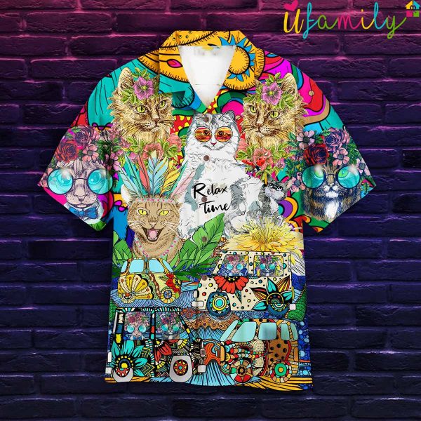 Hippie Cat Peace Life Color Hawaiian Shirt