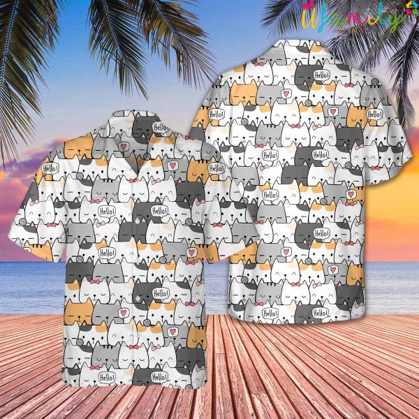 Kawaii Cats Hello Hawaiian Shirt
