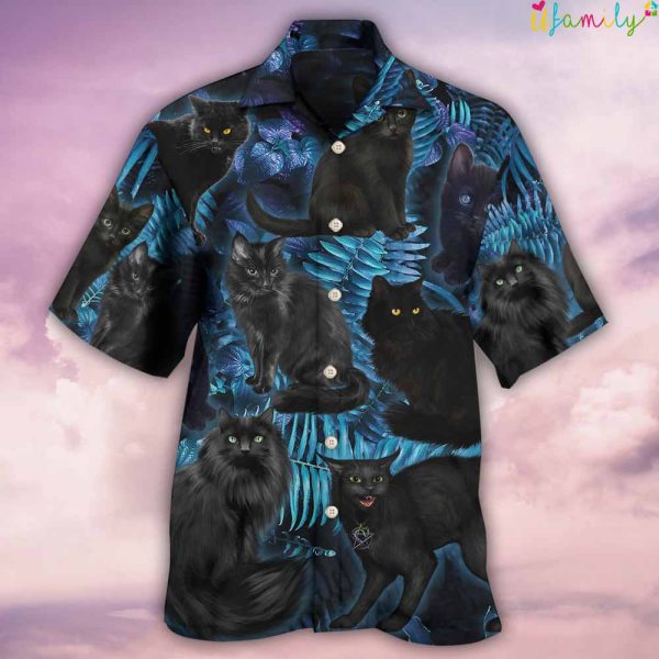 Midnight Cat In Jungle Hawaiian Shirt