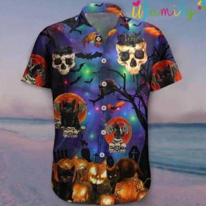 Skull Cat Halloween Hawaiian Shirt