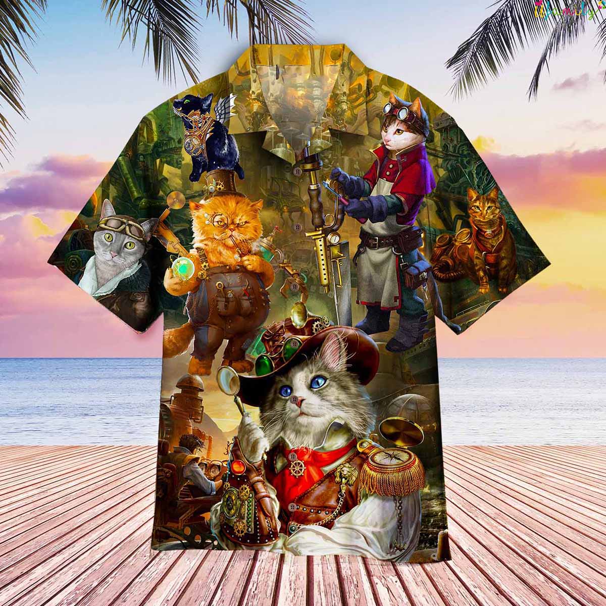 Steampunk Cat On Holiday Hawaiian Shirt