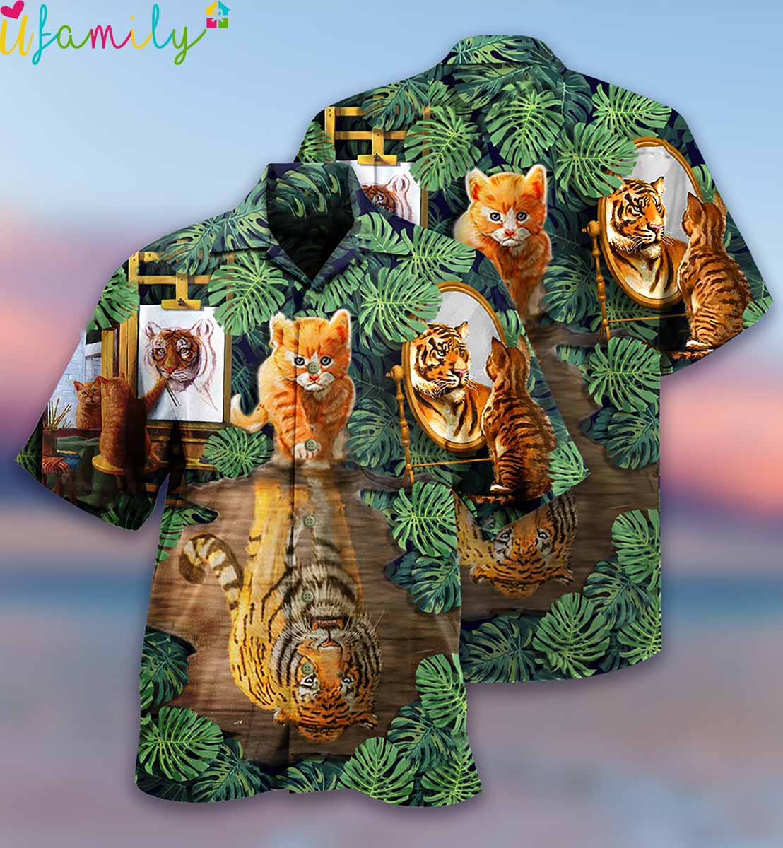 Tropical Cat And Tiger Hawaiian Shirt