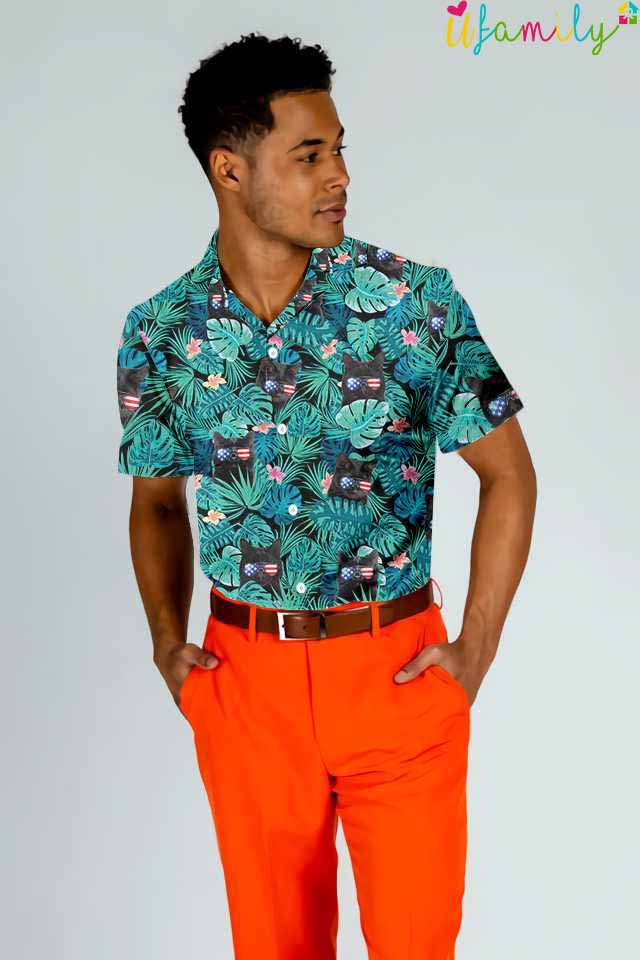 Tropical Cat Fourth Of July Hawaiian Shirt