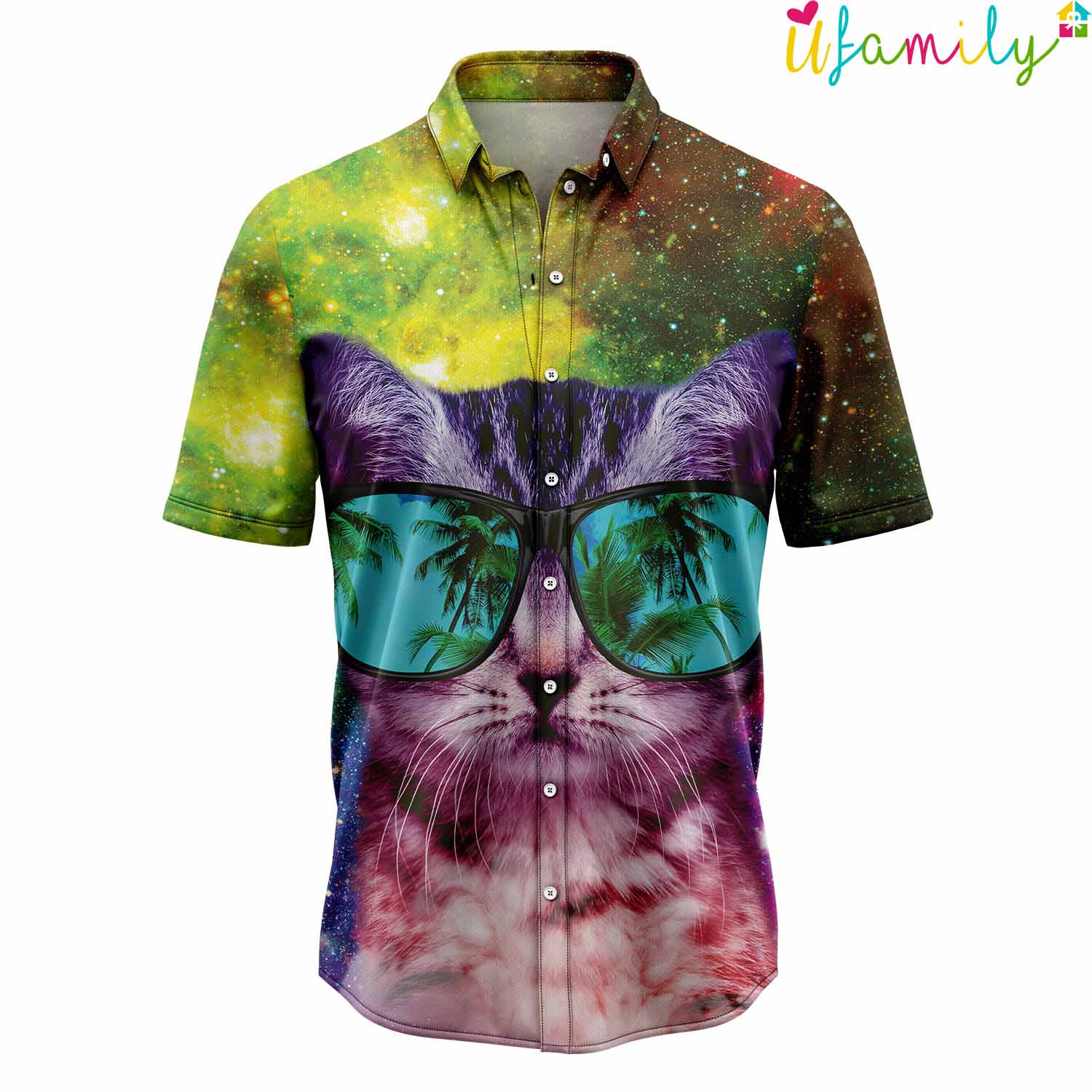 Tropical Cat Galaxy Hawaiian Shirt