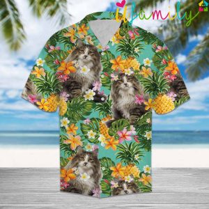 Tropical Pineapple Norwegian Forest Cat Hawaiian Shirt 1