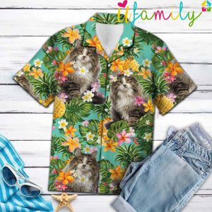 Tropical Pineapple Norwegian Forest Cat Hawaiian Shirt 2