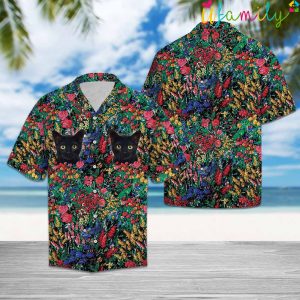 Two Black Cat Flowers Hawaiian Shirt 1