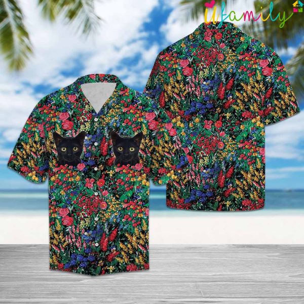 Two Black Cat Flowers Hawaiian Shirt