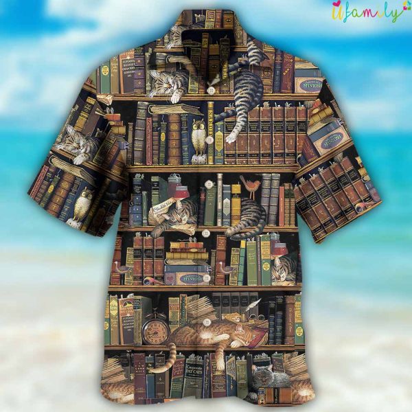 Vintage Cat And Book Hawaiian Shirt