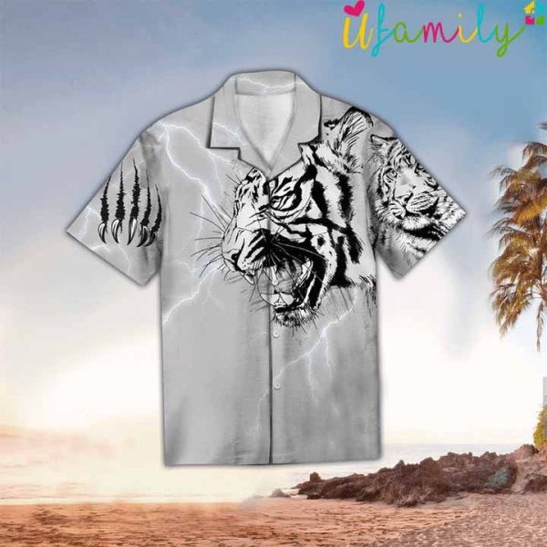 White Tiger Stripe Hawaiian Shirt