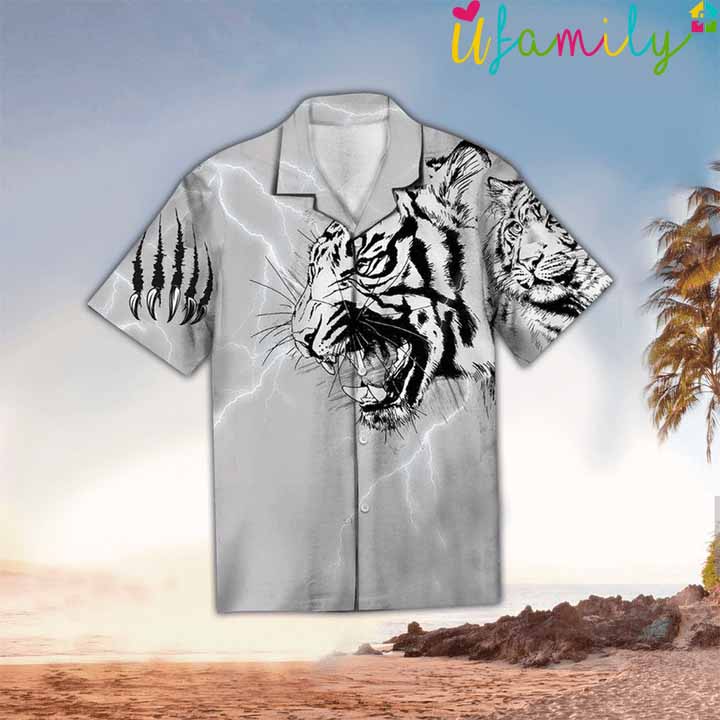 White Tiger Stripe Hawaiian Shirt