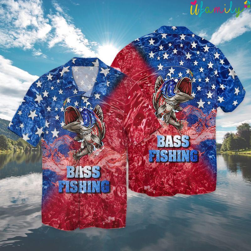 4th Of July Independence Day American Bass Fishing Hawaiian Shirt