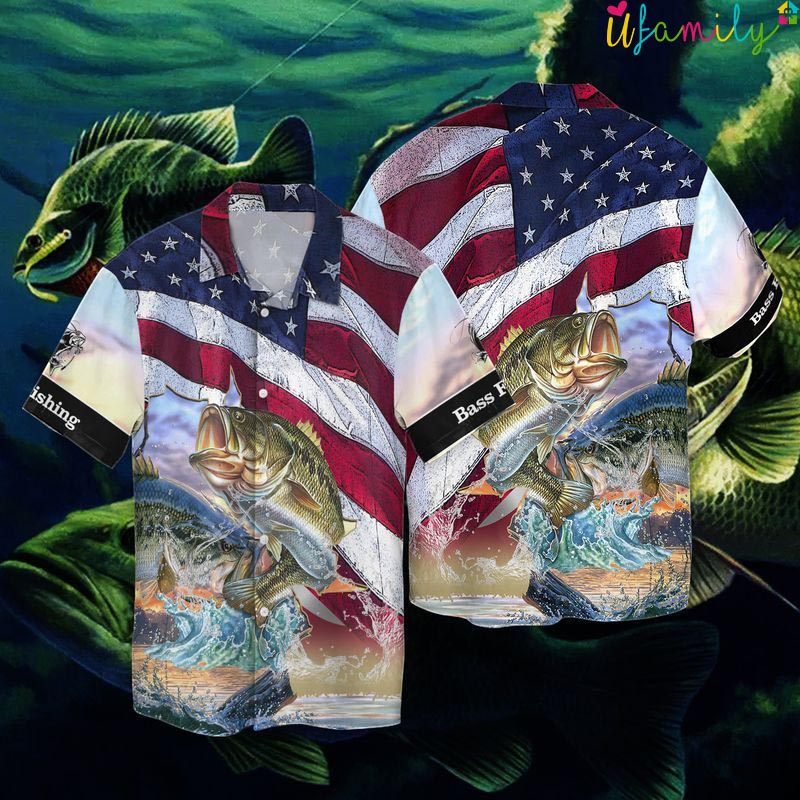 4th Of July Independence Day American Bass Fish Hawaiian Shirt