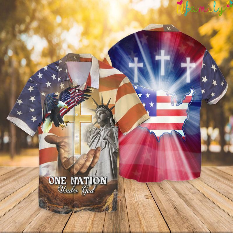 4th Of July Independence Day American Flag Jesus One Nation Under God Eagle Hawaiian Shirt