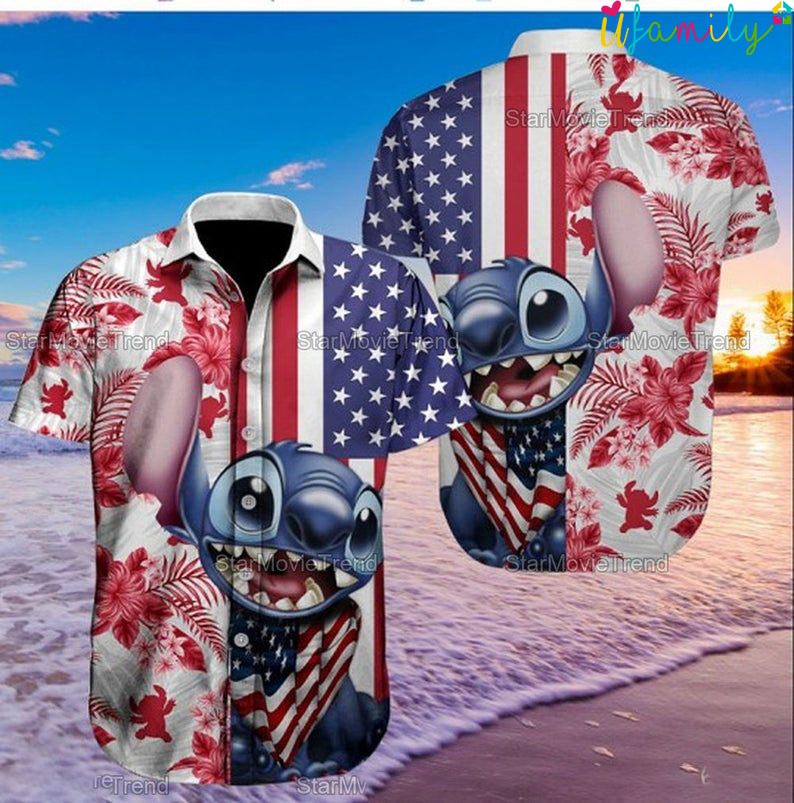 4th Of July Independence Day American Cartoon Lilo And Stitch Hawaiian Shirt