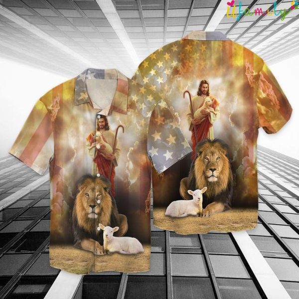 4th Of July Independence Day Jesus God Lion Hawaiian Shirt