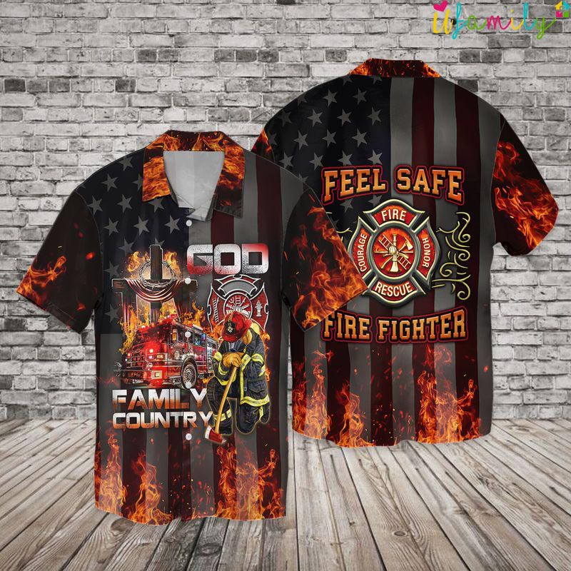 4th Of July Independence Day Memorial Day Firefighter Family Country Feel Safe Hawaiian Shirt