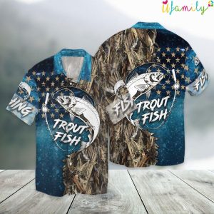4th Of July Independence Day Trout Fishing Hawaiian Shirt