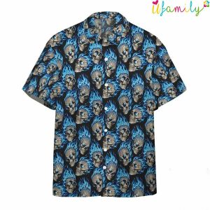 Amazing Rod Blue Flame With Skull Hawaiian Shirt