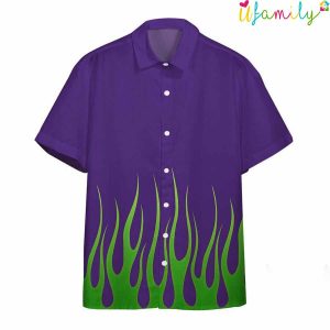Amazing Purple Rod Green Flame With Skull Hawaiian Shirt