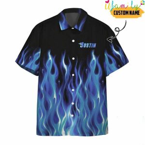 Amazing Rod Blue Flame Bowling Custom Name Hawaiian Shirt