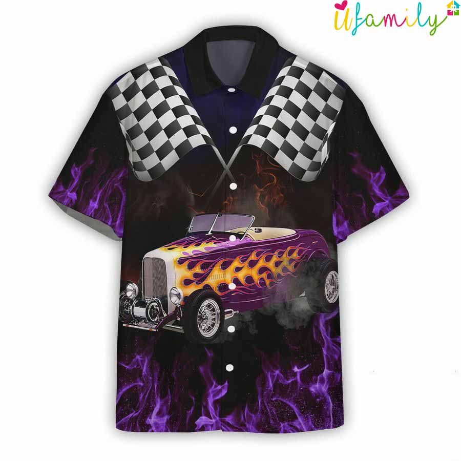 Amazing Rod Car Racing Black Purple Hawaiian Shirt