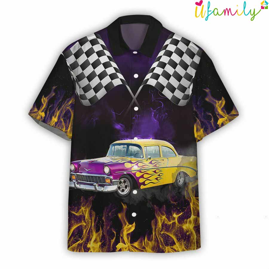 Amazing Rod Car Racing Purple Yellow Hawaiian Shirt