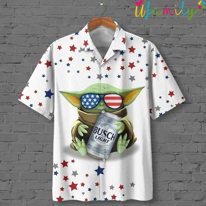 Baby Yoda Hugs Busch Light Beer Hawaiian Shirt
