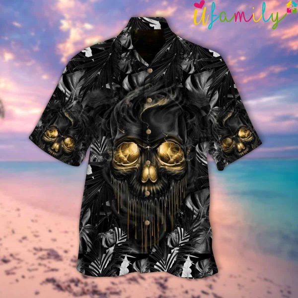 Black Tropical Skull Smoke Hawaiian Shirt