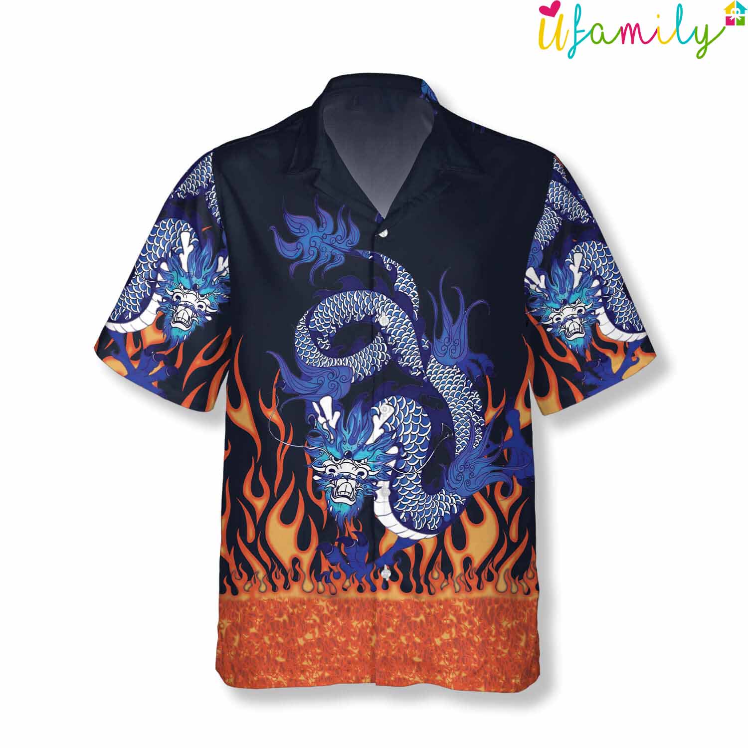 Blue Fire Dragon Hawaiian Shirt