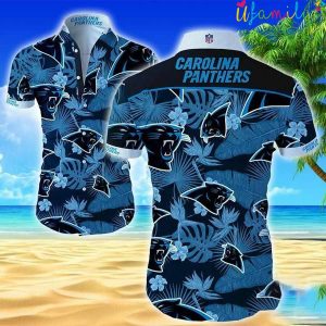 Carolina Panthers Black With Blue Leaves Hawaiian Shirt