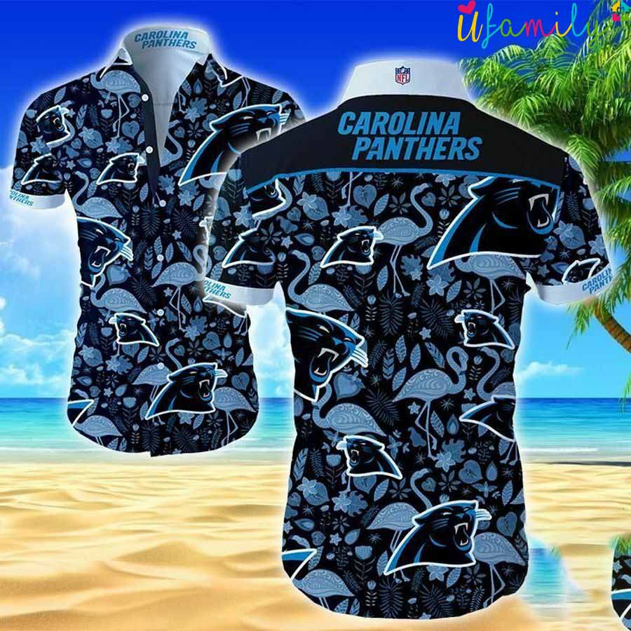 Carolina Panthers Blue Black With Flamingo Hawaiian Shirt