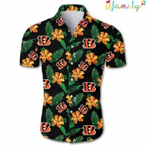 Cincinnati Bengals Black And Orange Flowers Hawaiian Shirt